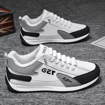 Мужские кроссовки Зимние теплые хлопковые ботинки для мужчин Зимние анти-лыжные ботинки на толстой подошве Повседневные хлопковые мужские туфли на флисовой подкладке со шнуровкой 39