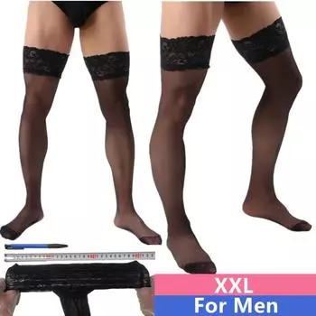 Мужские кружевные чулки больших размеров, мужские шелковые чулки, кружевные чулки большого размера