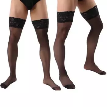 Мужские кружевные чулки больших размеров, мужские шелковые чулки, кружевные чулки большого размера