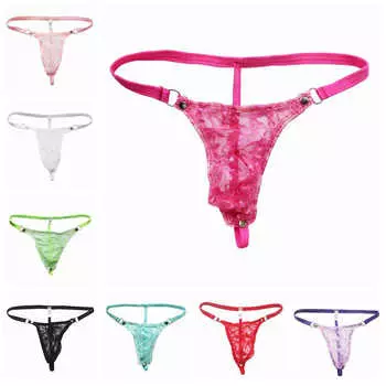 Мужские кружевные прозрачные стринги с мини-бантом и цветочным принтом, нижнее белье Sissy Pouch, нижнее белье L
