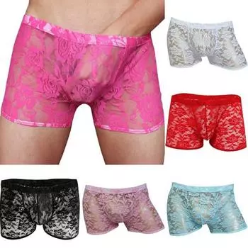 Мужские кружевные сетчатые прозрачные боксеры-шорты, сексуальное дышащее нижнее белье, трусики