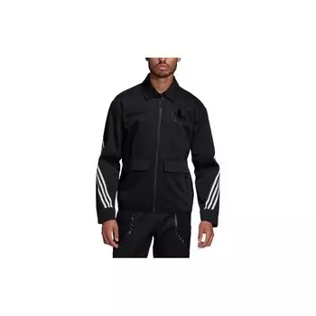 Мужские куртки Adidas x James Bond в полоску с логотипом и воротником на молнии с длинными рукавами, черные GN6807 M