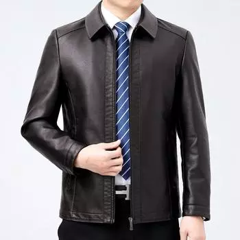 Мужские куртки из натуральной кожи для мужчин среднего и пожилого возраста, кожаные куртки для пап, весенние и осенние, для людей среднего возраста и бархатные, чтобы согреться 170