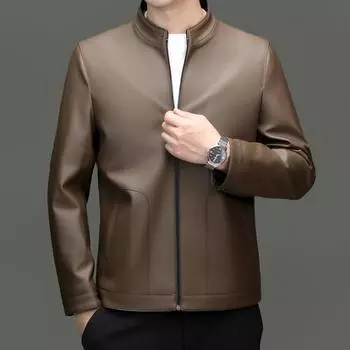 Мужские куртки из натуральной кожи для мужчин среднего и пожилого возраста, утепленные куртки из бархата, кожаные куртки больших размеров для пап среднего возраста 170