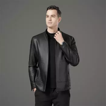 Мужские куртки из натуральной кожи, осенние и зимние, повседневные, с воротником-стойкой, куртки из овчины для молодежи и среднего возраста, деловые кожаные куртки 170
