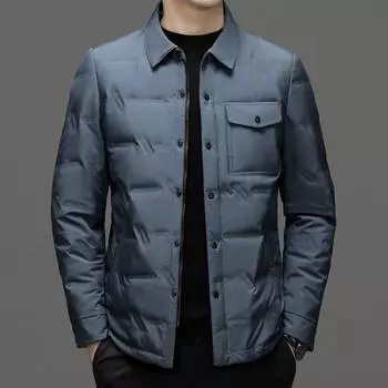 Мужские куртки на белом утином пуху на молнии, однотонные деловые повседневные куртки высокого качества на осень-зиму, простые классические мужские пуховики M