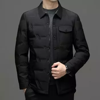Мужские куртки на белом утином пуху на молнии, однотонные деловые повседневные куртки высокого качества на осень-зиму, простые классические мужские пуховики M