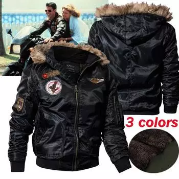 Мужские куртки-пилоты Зима Осень Бомбер Хлопковое пальто Куртка Повседневная куртка XS чёрный