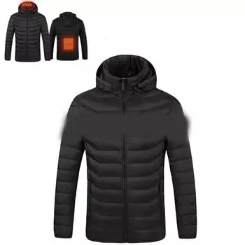 Мужские куртки с подогревом, уличное пальто с USB-электрическим аккумулятором, длинные рукава, согревающие куртки с капюшоном, теплая зимняя термоодежда M чёрный