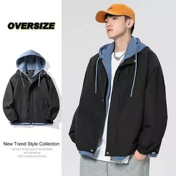 Мужские куртки в японском стиле в гонконгском стиле на весну и осень для пар, свободные модные брендовые повседневные куртки с капюшоном, рабочая одежда, поддельные две части M