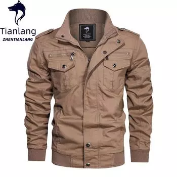 Мужские куртки в стиле милитари из стираного хлопка с множеством карманов — европейская и американская версии L чёрный