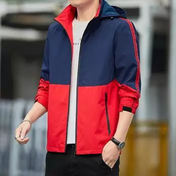 Мужские куртки весна и осень новые тонкие куртки мужские куртки цветные блоки с капюшоном повседневные топы спортивные модные M