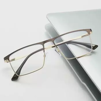 Мужские квадратные металлические полуоправы с защитой от синего света