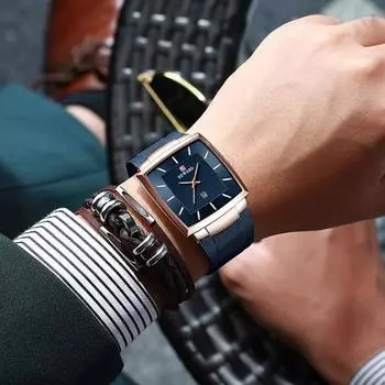 Мужские квадратные тонкие металлические наручные часы, популярные корейские часы