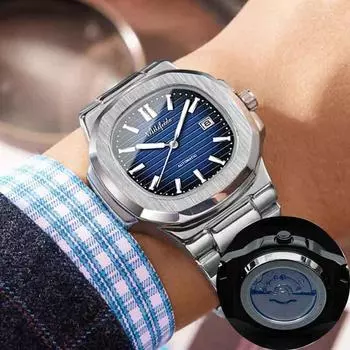 Мужские кварцевые часы Ailifeida с видимой полой задней крышкой, дизайн Nautilus