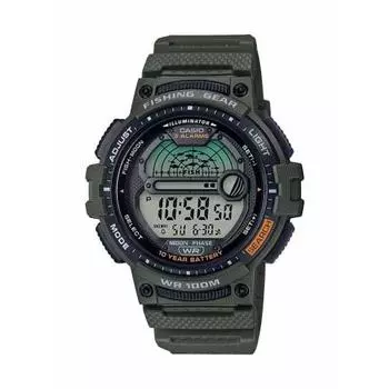 Мужские кварцевые часы Casio для рыбалки с таймером и ремешком из смолы, зеленые, для взрослых
