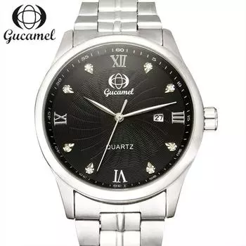Мужские кварцевые часы GUCAMEL с календарем и бриллиантами. Кварцевые часы