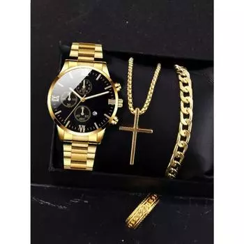 Мужские кварцевые часы из золотого сплава Roman с календарем