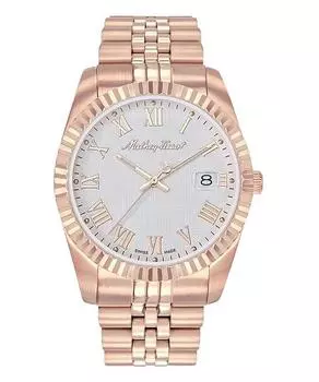 Мужские кварцевые часы Mathey-Tissot Mathy III Roman из розового золота с белым циферблатом и нержавеющей сталью H810PRA белый