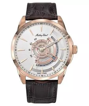 Мужские кварцевые часы Mathey-Tissot Mondo с кожаным ремешком и серебристым циферблатом H711PS серебряный