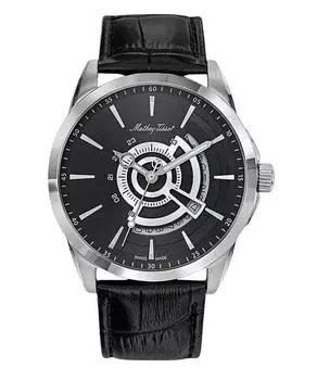 Мужские кварцевые часы Mathey-Tissot Mondo с кожаным ремешком и черным циферблатом H711AN чёрный