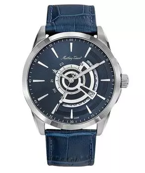 Мужские кварцевые часы Mathey-Tissot Mondo с кожаным ремешком и синим циферблатом H711ABU синий
