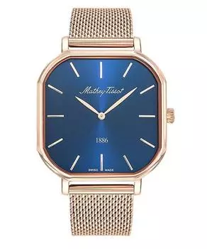 Мужские кварцевые часы Mathey-Tissot Monsoon Square из розового золота с синим циферблатом из нержавеющей стали H7917PBU синий