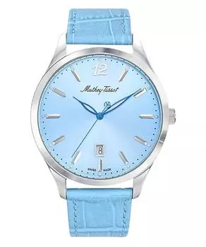 Мужские кварцевые часы Mathey-Tissot Urban с кожаным ремешком и синим циферблатом H411SKY синий