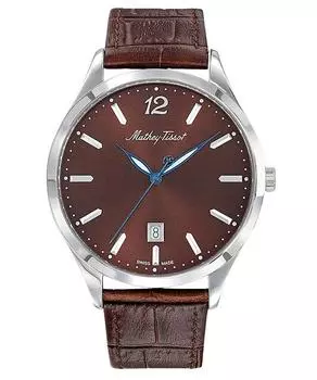 Мужские кварцевые часы Mathey-Tissot Urban с кожаным ремешком и коричневым циферблатом H411AM коричневый