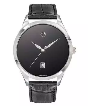 Мужские кварцевые часы Mathey-Tissot Urban с кожаным ремешком и черным циферблатом H411NM чёрный
