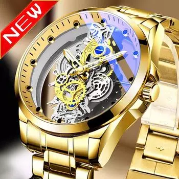 Мужские кварцевые часы, модные прозрачные мужские часы со скелетом, мужские часы из нержавеющей стали, кожаный ремешок, водонепроницаемые светящиеся наручные часы LM