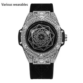 Мужские кварцевые часы с геометрическим циферблатом и бриллиантами, светящиеся, водонепроницаемые, мужские, креативные
