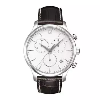 мужские кварцевые часы с хронографом Tradition коричневый кожаный белый циферблат