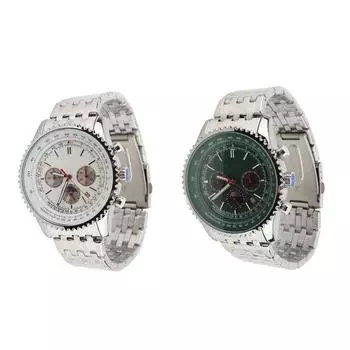 Мужские кварцевые часы с календарем и фазами Луны, корпус из цинкового сплава, ремешок из нержавеющей стали, мужские наручные часы Green