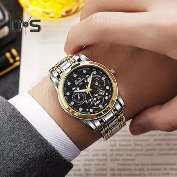 Мужские кварцевые часы с круглым циферблатом из сплава, ремешок без задержки, ночник, проверка времени, отображение даты, полая высокая точность, изысканные деловые наручные часы, деловые часы белый