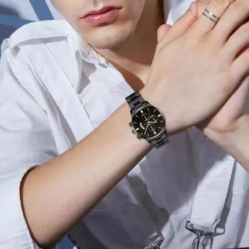 Мужские кварцевые часы с круглым циферблатом, календарем, ремешком из нержавеющей стали, с тремя глазами, без задержки, с проверкой времени, высокой точностью, ежедневные наручные часы, официальные деловые часы синий/серебряный