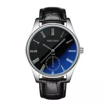 Мужские кварцевые часы с круглым циферблатом, римские цифры, синий свет, ремешок из искусственной кожи, без задержки, проверка времени, высокоточные ежедневные наручные часы, аналоговые часы чёрный