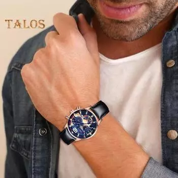 Мужские кварцевые часы с круглым циферблатом, трехглазым календарем, регулируемым 6-контактным ремешком из искусственной кожи, механические без задержки, высокоточные ежедневные наручные часы Timepieceh серебряный