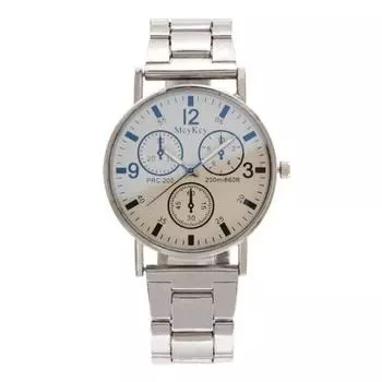 Мужские кварцевые часы с круглым циферблатом, трехглазым синим светом, ремешком из нержавеющей стали, проверкой времени, высокоточными ежедневными наручными часами, аналоговыми часами чёрный