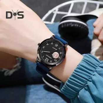 Мужские кварцевые часы с круглым циферблатом в деловом стиле, силиконовый ремешок, гладкая поверхность, наручные часы с точным временем, часы для поездок на работу синий