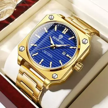 Мужские кварцевые часы с люминесцентным календарем и креативным квадратным циферблатом, модные мужские деловые наручные часы синий/серебряный