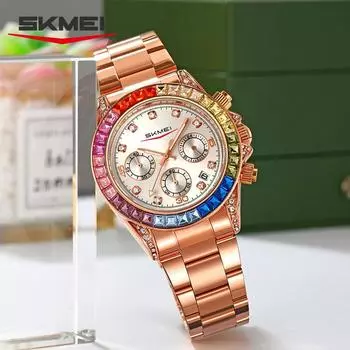 Мужские кварцевые часы с тремя глазами и шестью стрелками, водонепроницаемые наручные часы, часы для пары с бриллиантами Iced Out чёрный/серебряный