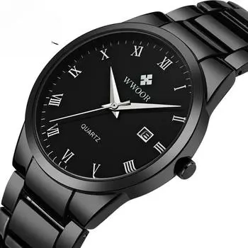 Мужские кварцевые часы со стальным ремешком, твердый ремешок, римские буквенные часы