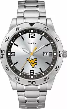 Мужские кварцевые часы Timex Tribute Citation 42 мм с ремешком из нержавеющей стали, West Virginia Mountaineer, кварцевые часы.