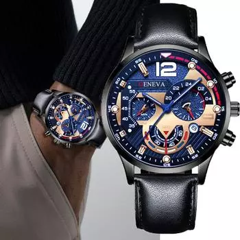 Мужские кварцевые часы в спортивном стиле, оригинальный дизайн, календарь, мужские наручные часы, лучшие подарки, часы для мужа, семьи, друга чёрный/синий