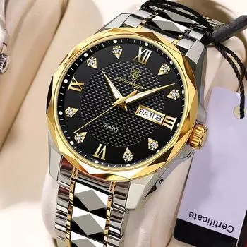 Мужские кварцевые часы, водонепроницаемые, светящийся циркониевый бриллиантовый циферблат, мужские модные кварцевые часы с двойным календарем и дисплеем, деловые часы синий/серебряный