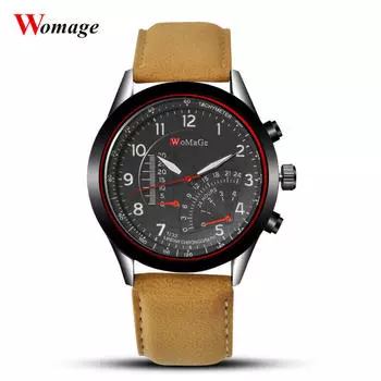 Мужские кварцевые часы Womage из искусственной кожи, повседневные спортивные военные часы Masculion, модные мужские наручные часы чёрный/коричневый