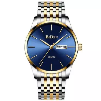 Мужские кварцевые деловые часы BIDEN с двойным календарем
