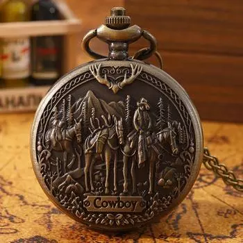 Мужские кварцевые карманные часы в стиле ретро, винтажные карманные часы с подвеской и ожерельем в стиле западного ковбоя, идеальный выбор для подарков мужчинам