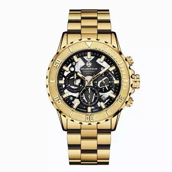 Мужские кварцевые немеханические полые многофункциональные модные трендовые часы со стальным ремешком для бизнеса